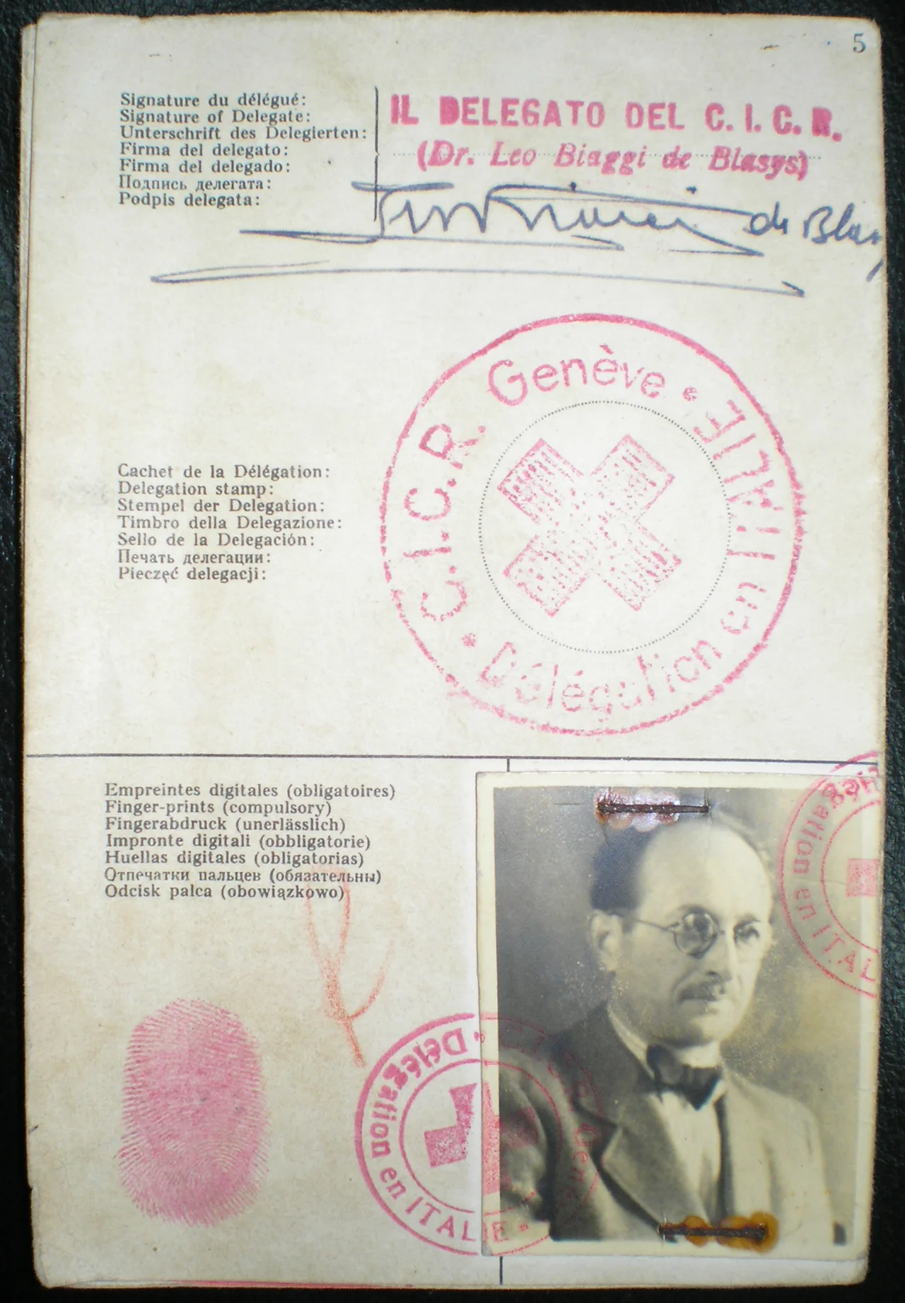 The Red Cross identitity document Adolf Eichmann used to enter Argentina under the alias Ricardo Klement in 1950, issued by the Italian delegation of the Red Cross in Genoa, Italy.