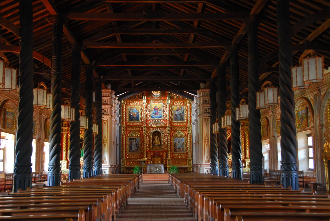 Interior of the  church in Concepción,  Santa Cruz, Bolivia. Part of the Jesuit Missions of the Chiquitos World Heritage Site.