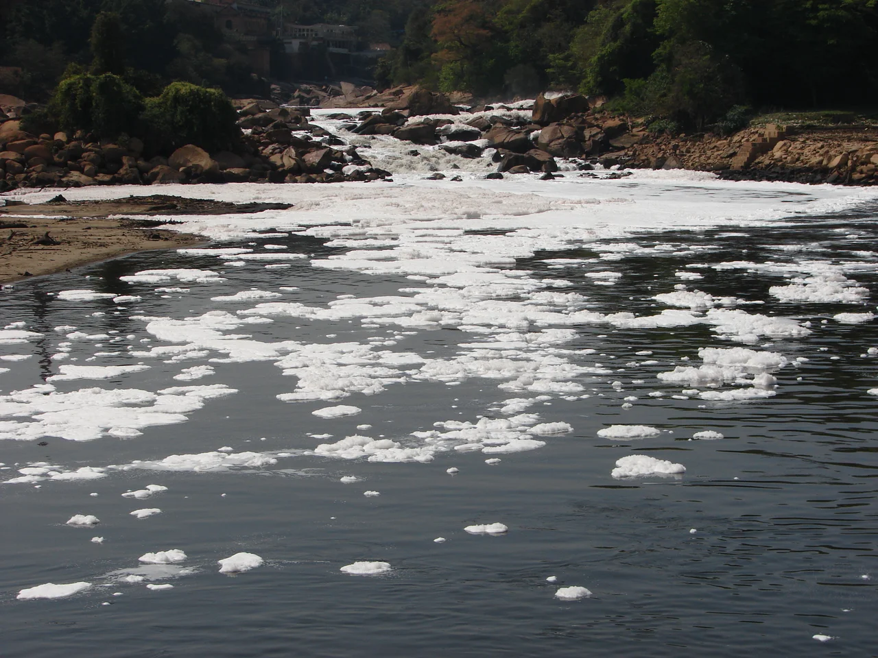 Tietê river at Salto, Brazil. One can see the foam mainly caused by domestic pollutants
