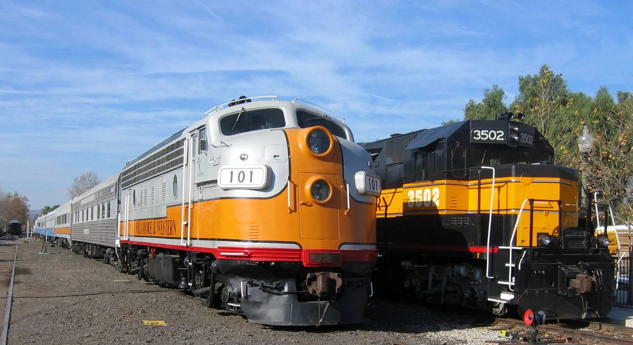 Fillmore and Western Railway EMD F7 No. 101 built in 1949 and GP35 No. 3502 built in 1965.