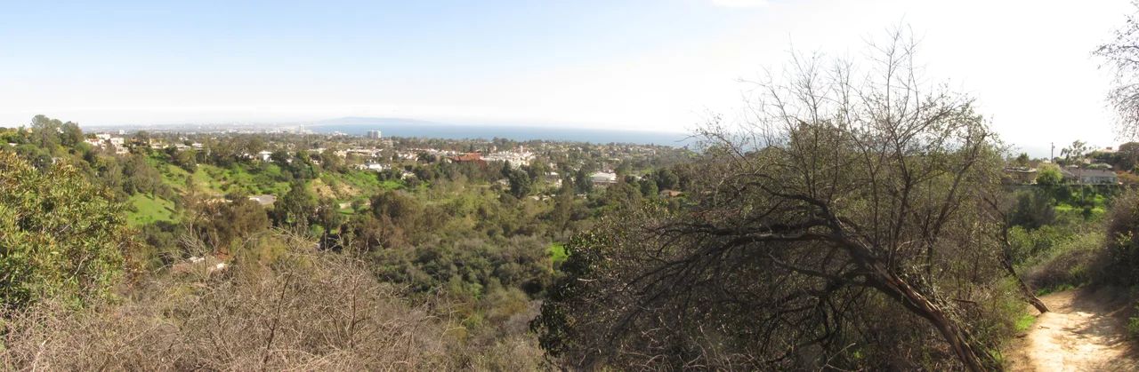 Panoramic view from Viepoint Trail in Topanga State Park looking towards Santa Monica and Santa Monica Bay
