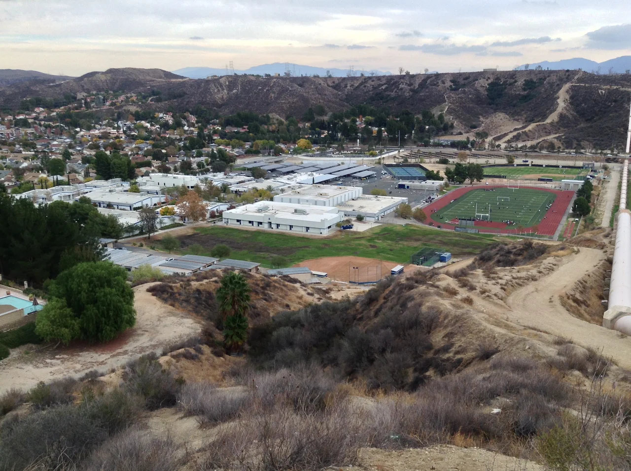 View of Saugus High School from a ridge overlooking the campus.