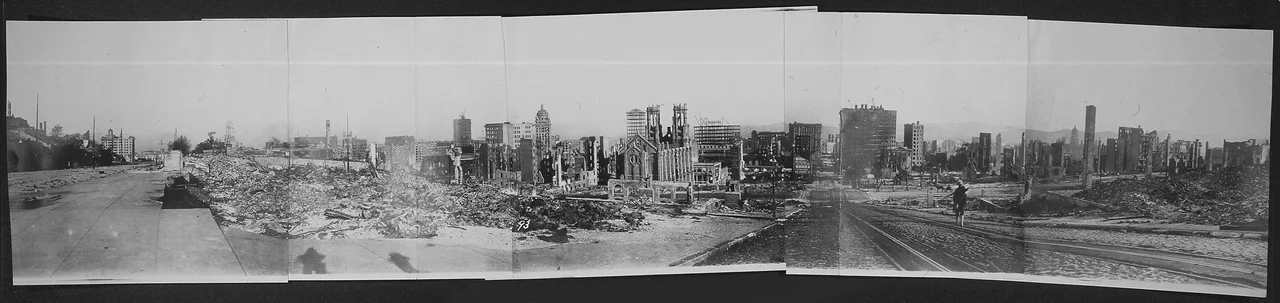 Panorama photograph from Pine and Powell streets, San Francisco, taken after the earthquake - NARA - 306191.tif