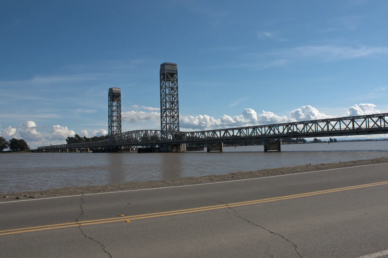 The bridge across the Sacramento River at Rio Vista, California.