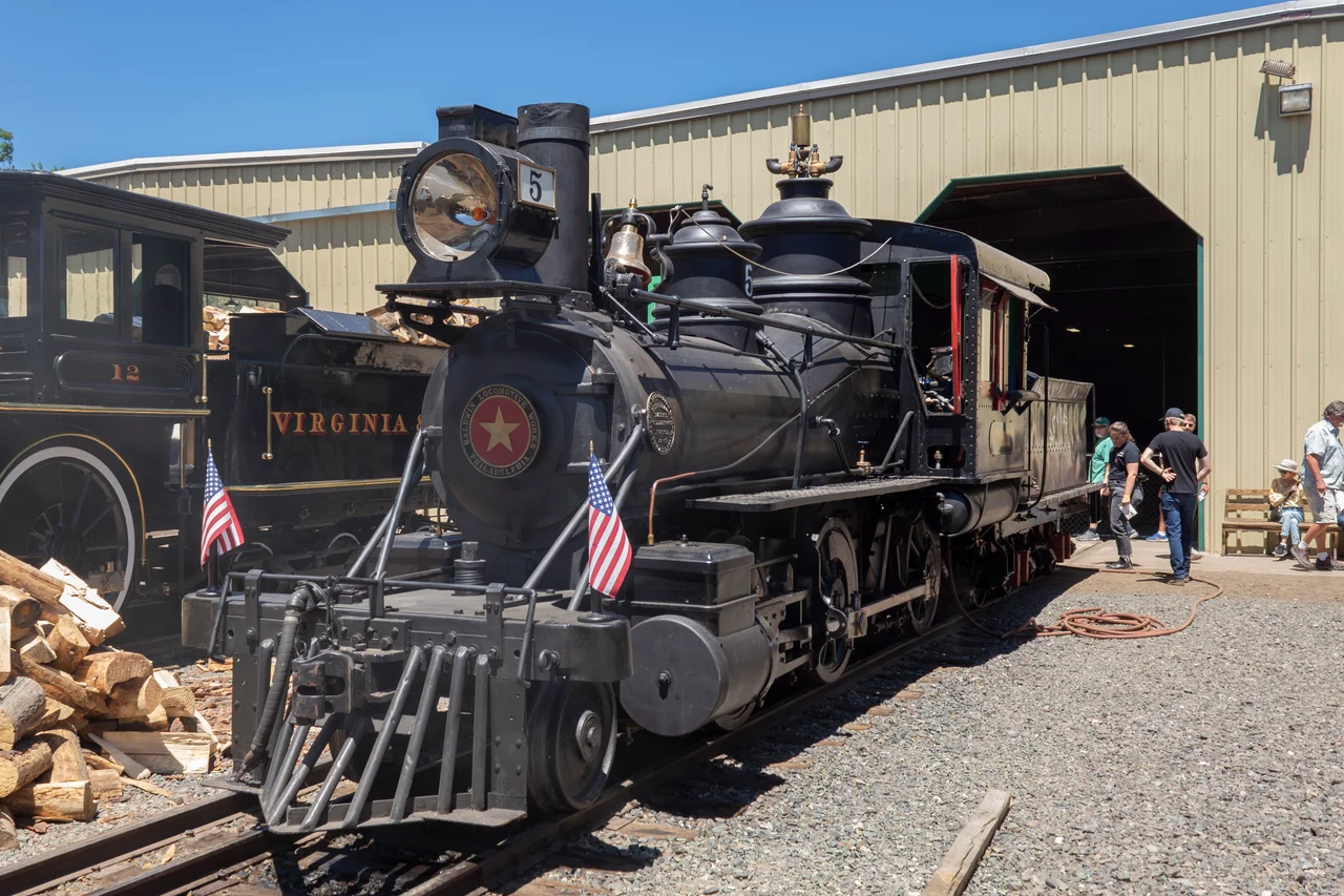 Nevada County Narrow Gauge 5, formerly "Tahoe" of the Carson and Tahoe Lumber and Fluming Company; on display after restoration at the Great Western Steam Up in July 2022.