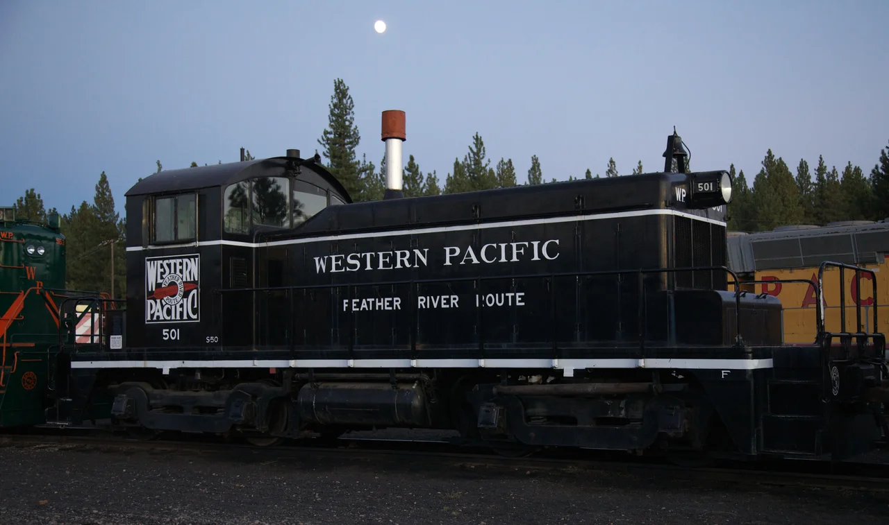 This GM Electro-Motive Division SW1 600-hp diesel-electric locomotive is in the Western Pacific Railroad Museum in Portola, CA.  I couldn't find out when it was built, but the model was built from 1938 to 1953.