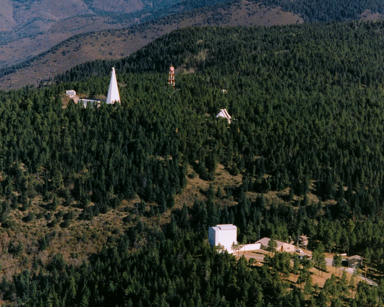 The Sacramento Peak Observatory in New Mexico. The Apache Point Observatory is seen in the foreground