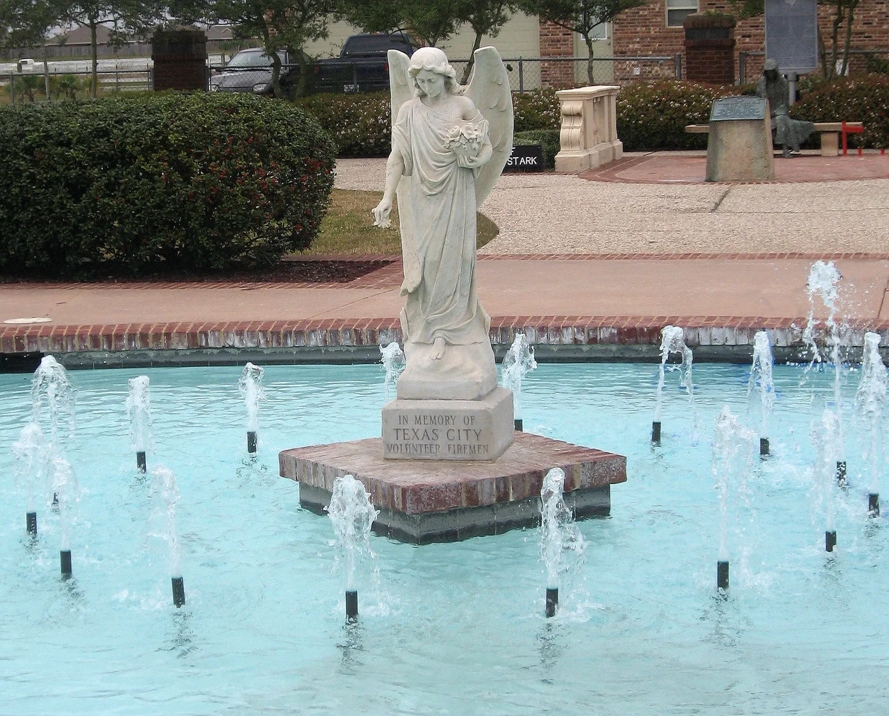 Memorial to Texas City firemen who died in the Grandcamp disaster.  Most of the Texas City Fire Department and hundreds of other people died that day. It's the worst industrial accident in U.S. history.