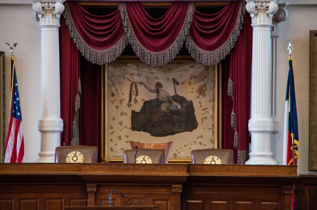 San Jacinto Liberty Battle Flag, currently displayed in the Texas House of Representatives.