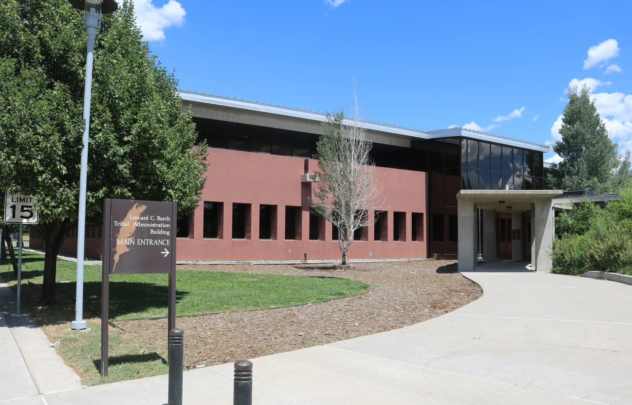The Leonard C. Burch Tribal Administration Building, located at 398 Ouray Drive in Ignacio Colorado. The building is on the Southern Ute Indian Reservation.