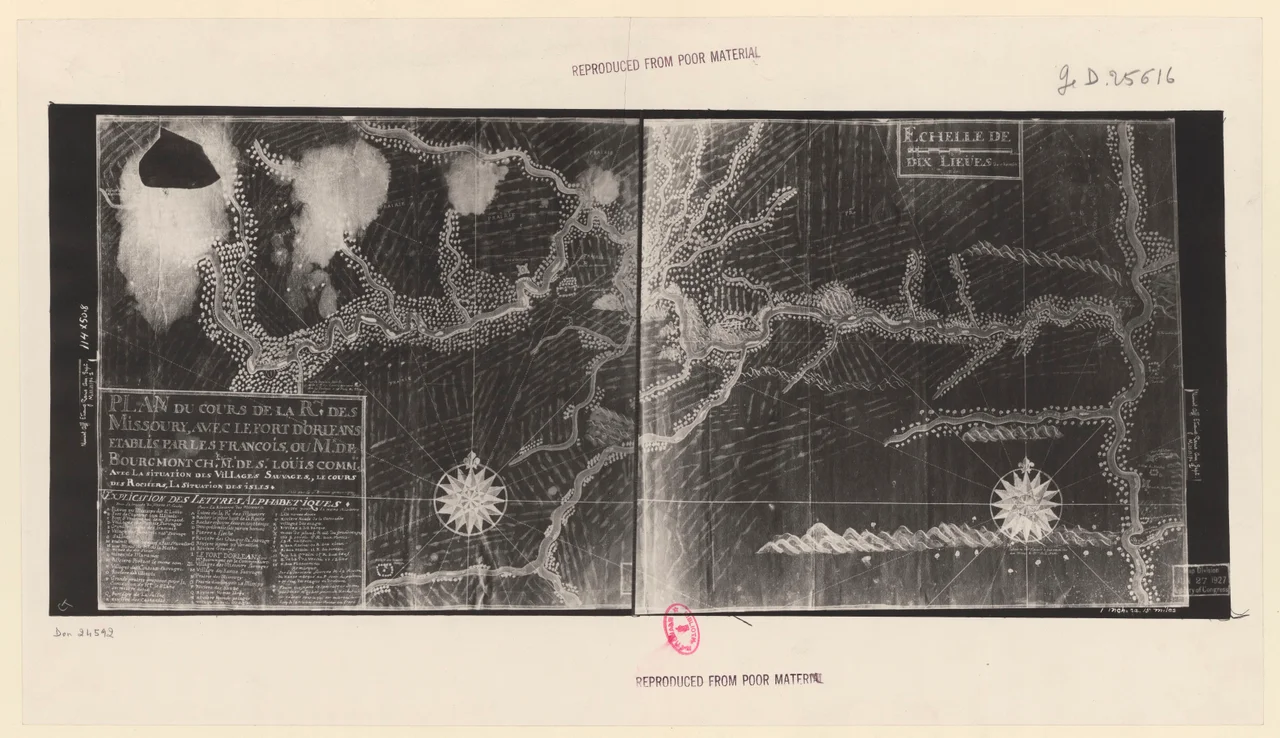 Sujet : Cours d'eau
Missouri, Fleuve -- Cours inférieur
Échelle(s) : Echelle de dix Lieües de chemin [= Om. 045]
Couverture : États-Unis – Missouri
Langue : français

Éditeur : [s.n.]