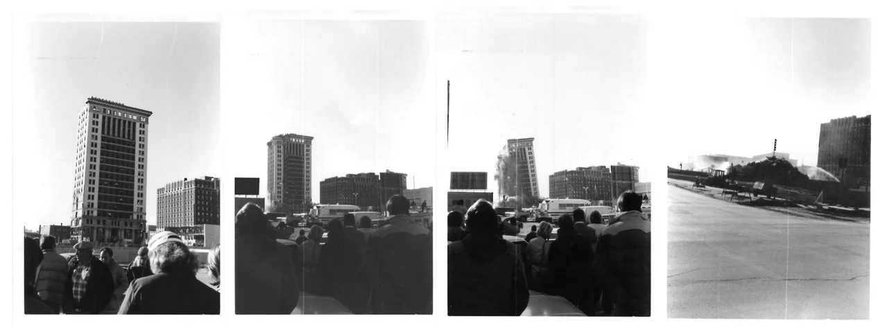 Demolition of the Woodmen of the World Building. 14th and Farnam Streets. Omaha, Nebraska. 1977