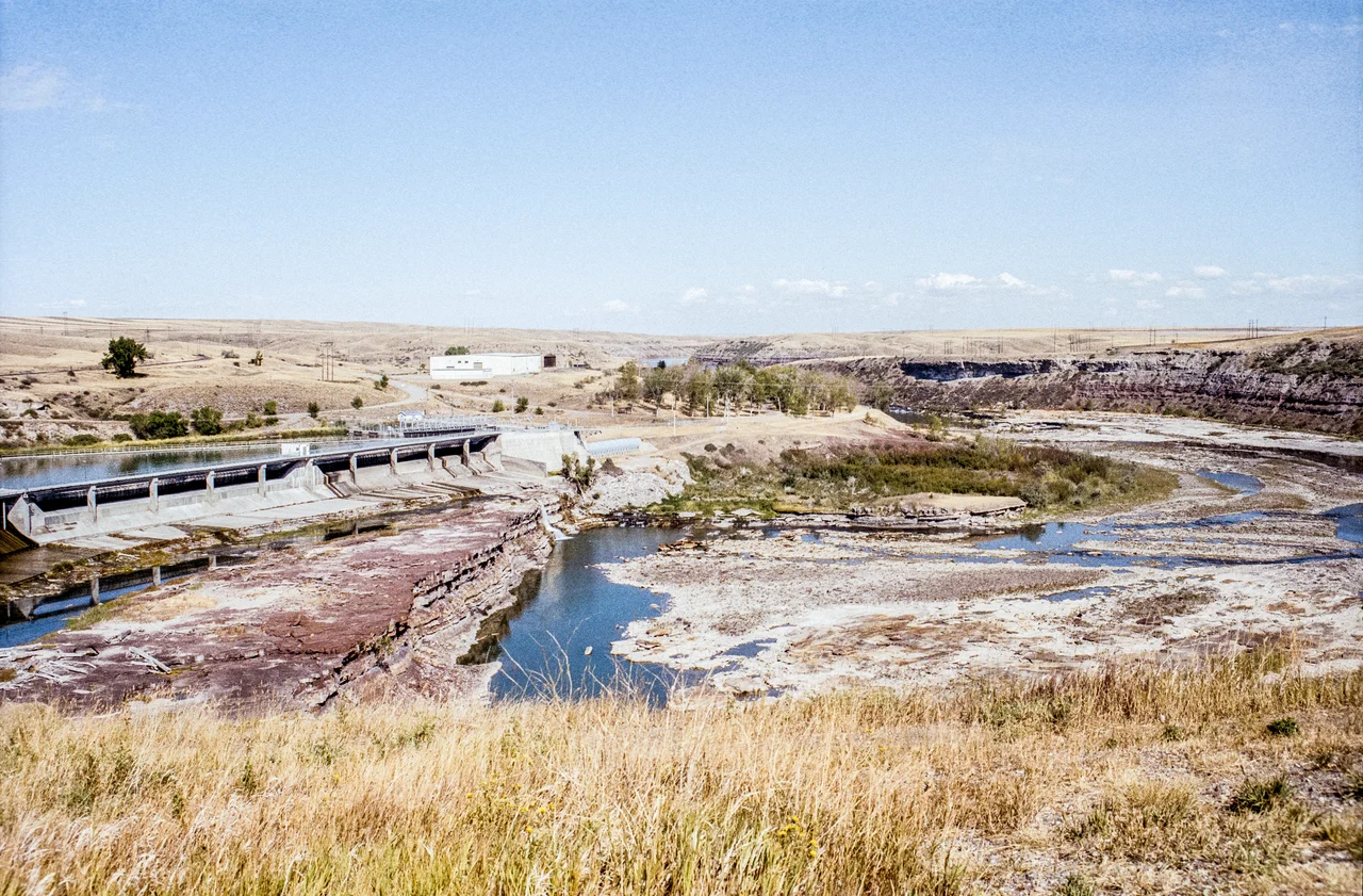 Rainbow Falls and Rainbow Dam on the Missouri River, Great Falls, Montana, USA. Scanned Fujicolor negative.