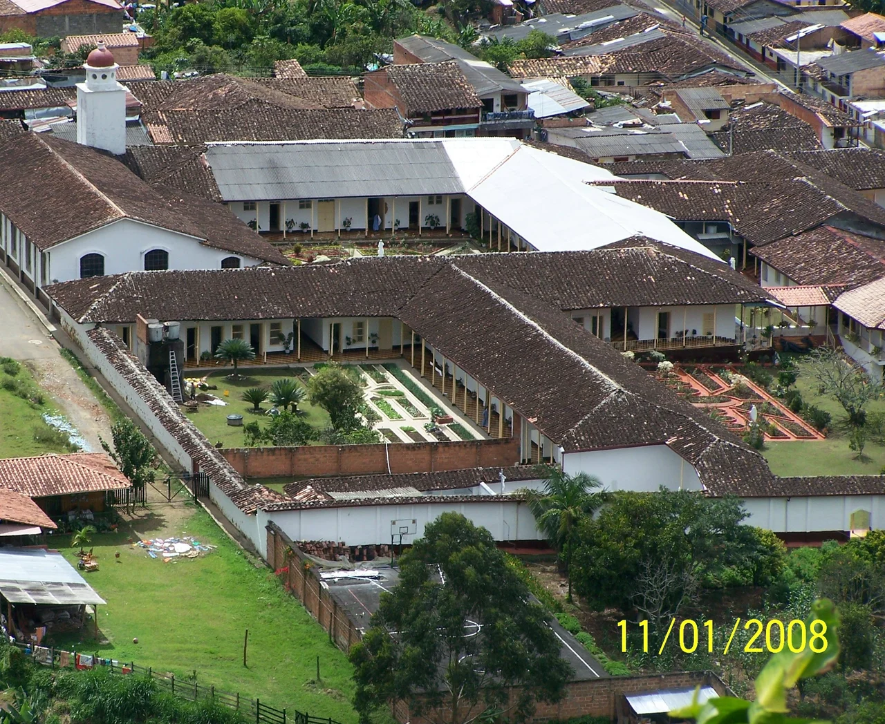 Aerial view of old homes. Large homes with Spanish architecture in Antioquia Colombia, Jardín, Columbia.