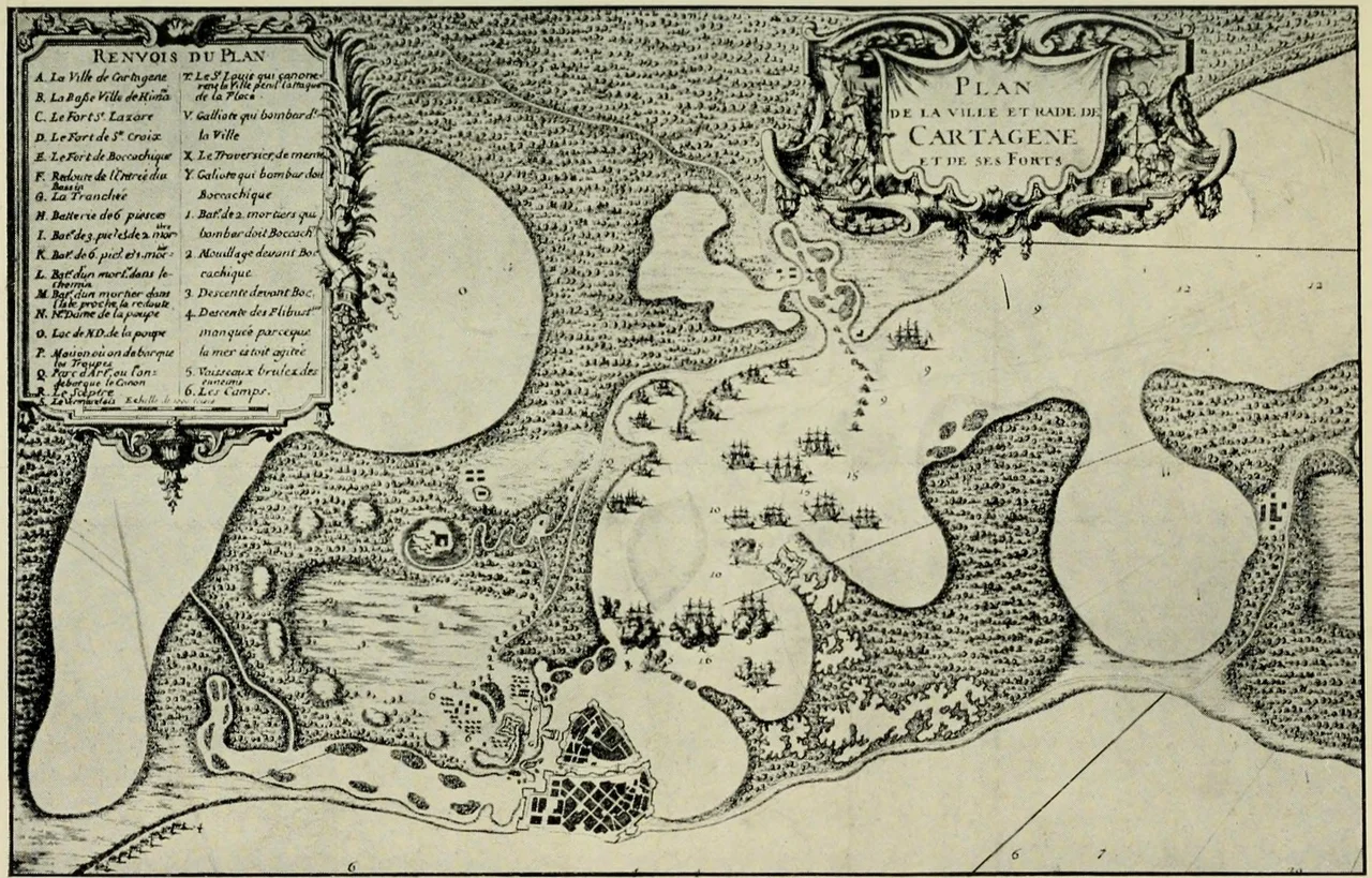 Looting in the port of Cartagena Spanish America during the nine-year war by Mr. Pointis in 1697 (detail).
