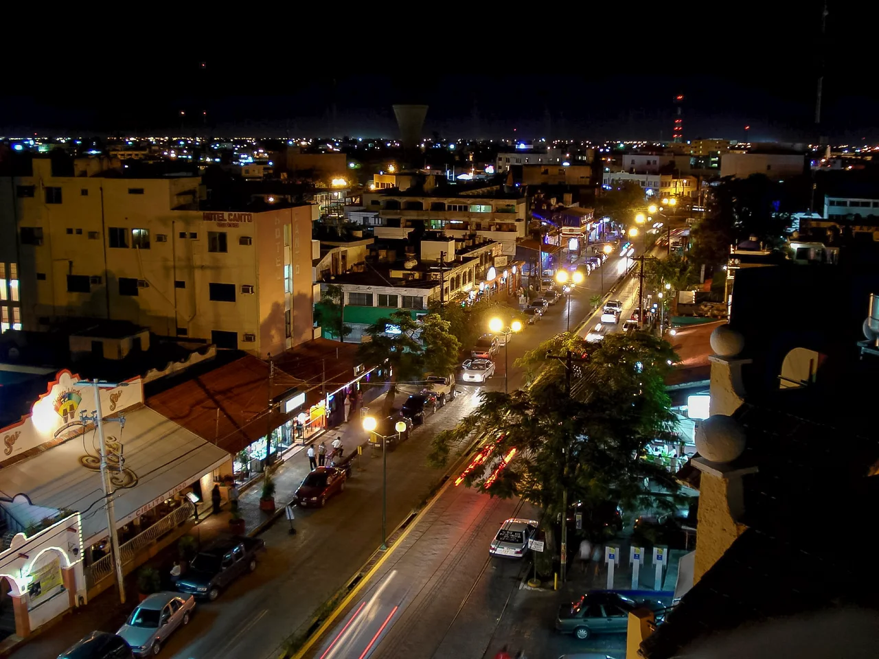 Avenida Yaxchilan at night in Cancun, Mexico