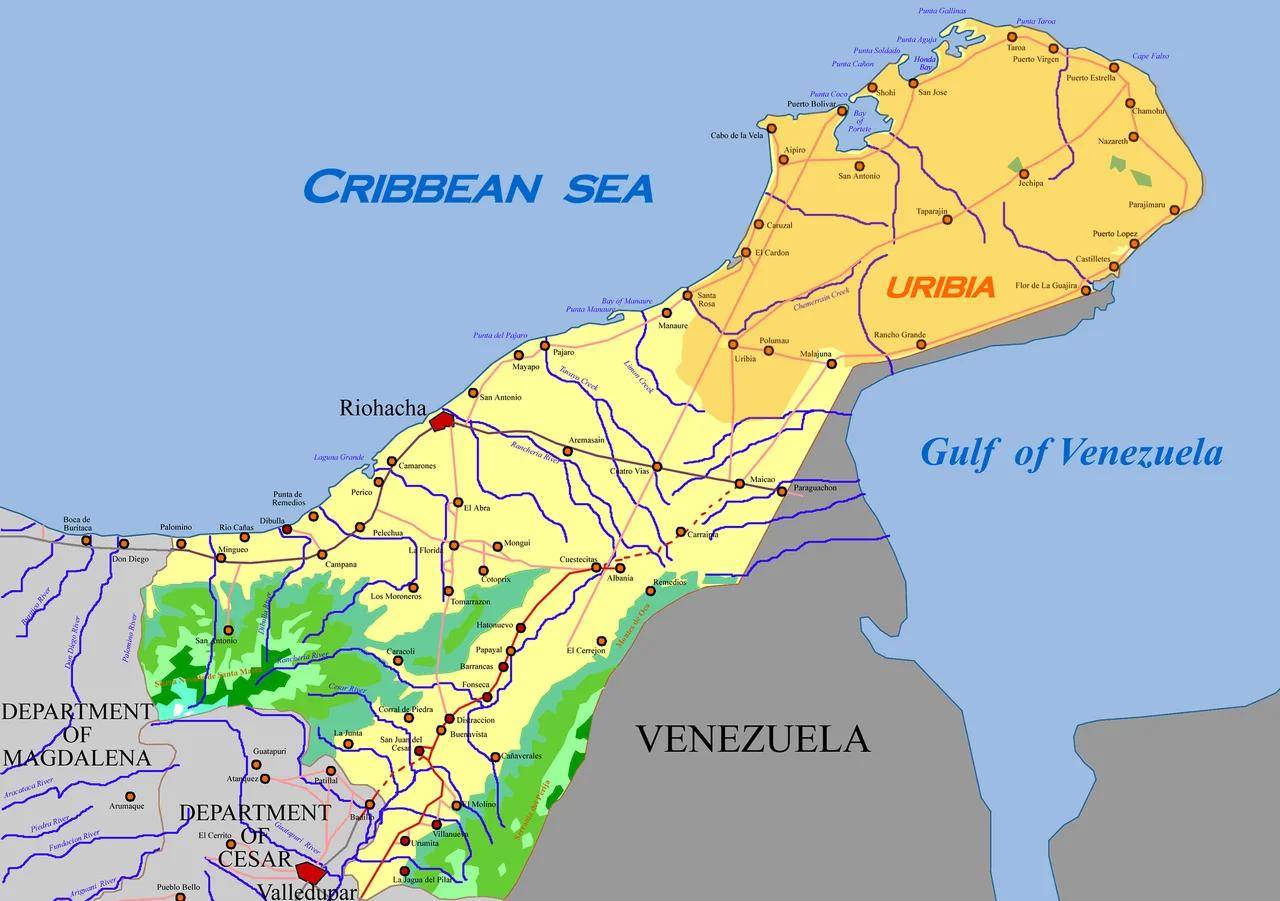 Geography map of Uribia, La Guajira - Colombia