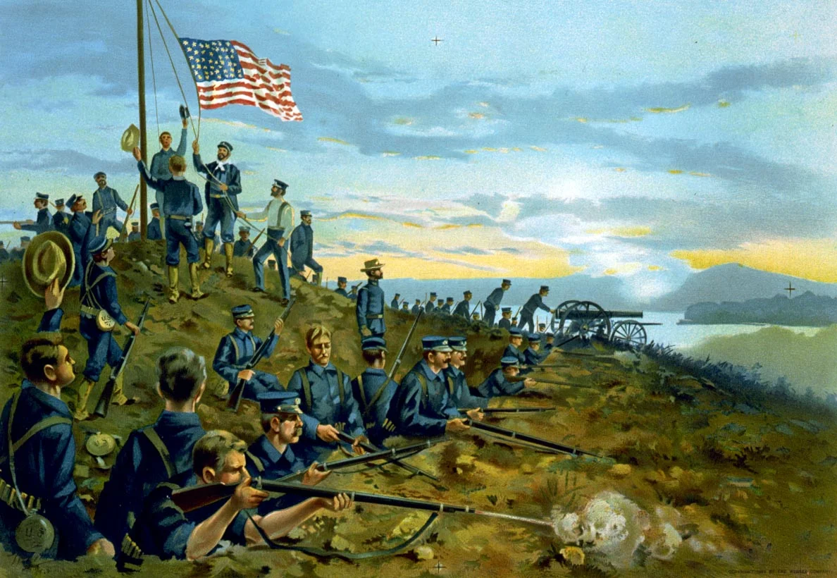 LC-USZC4-2678: Spanish-American War, 1898. First hoisting of the Stars and Stripes by the US Marines on Cuban soil, June 11, 1898. Photomechanical print by the Werner Company, Akron, Ohio, 1898. Courtesy of the Library of Congress. (5/8/2015).