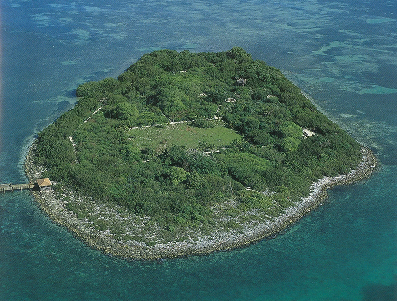 Scope and content:  The original finding aid described this photograph as:
Original Caption: The aerial view of 10-acre Indian Key in Florida Bay adjacent to the Florida Keys Scenic Highway reveals the foundations of buildings and cisterns dating back to the 1830s alongside a modern-day dock.
Location: Indian Key, Florida (24.889° N 80.677° W)

Status: Public domain.