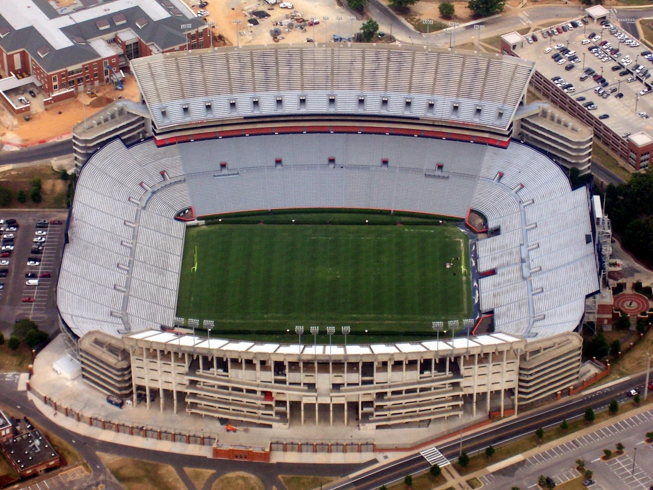 Jordan-Hare Stadium in Auburn, Alabama, on the campus of Auburn University. Image was taken from the west side of the stadium, from ~1600 feet above ground level.