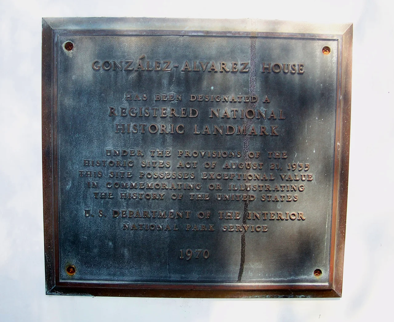 St. Augustine, Florida:
National Historic Landmark plaque at the Gonzalez-Alvarez House.