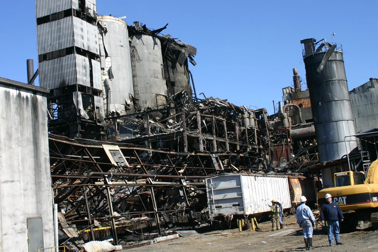 A view of the damage caused to the Imperial Sugar refinery at Port Wentworth in Georgia, United States by a sugar dust explosion on February 7, 2008.