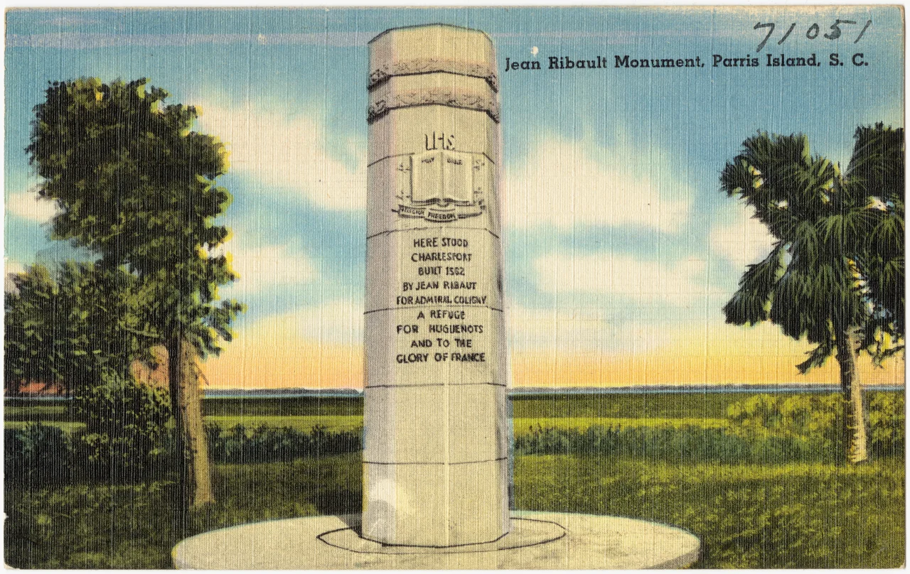 Jean Ribault Monument, Parris Island, S. C., Tichnor Brothers, c. 1930-1945, from the Digital Commonwealth - 1 commonwealth 1831cn278.