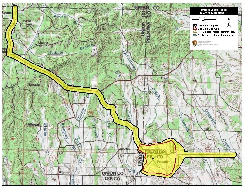 Map of battlefield core and study areas.