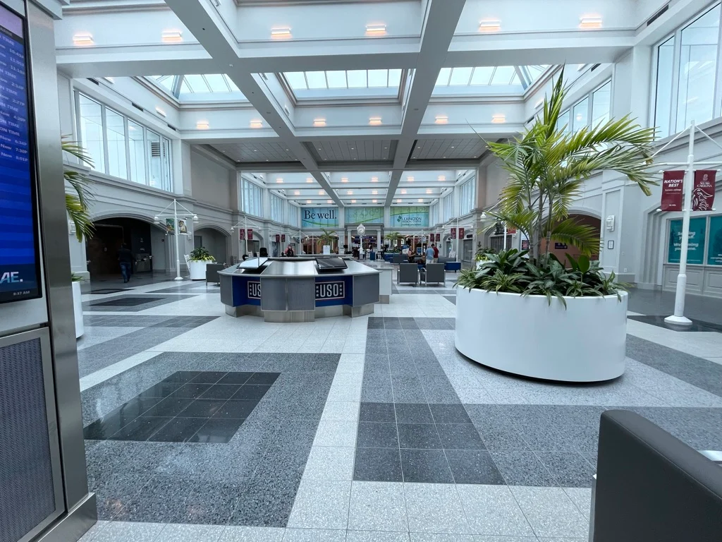 Inside the airport looking toward TSA security