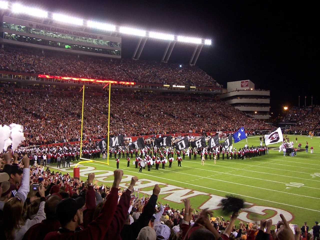 I took this picture myself as the Gamecocks took the field against Tennessee on Oct. 28, 2006. The Gamecocks are coming out to their pregame entrance, "2001", which The Sporting News has ranked the best pregame entrance in college football.