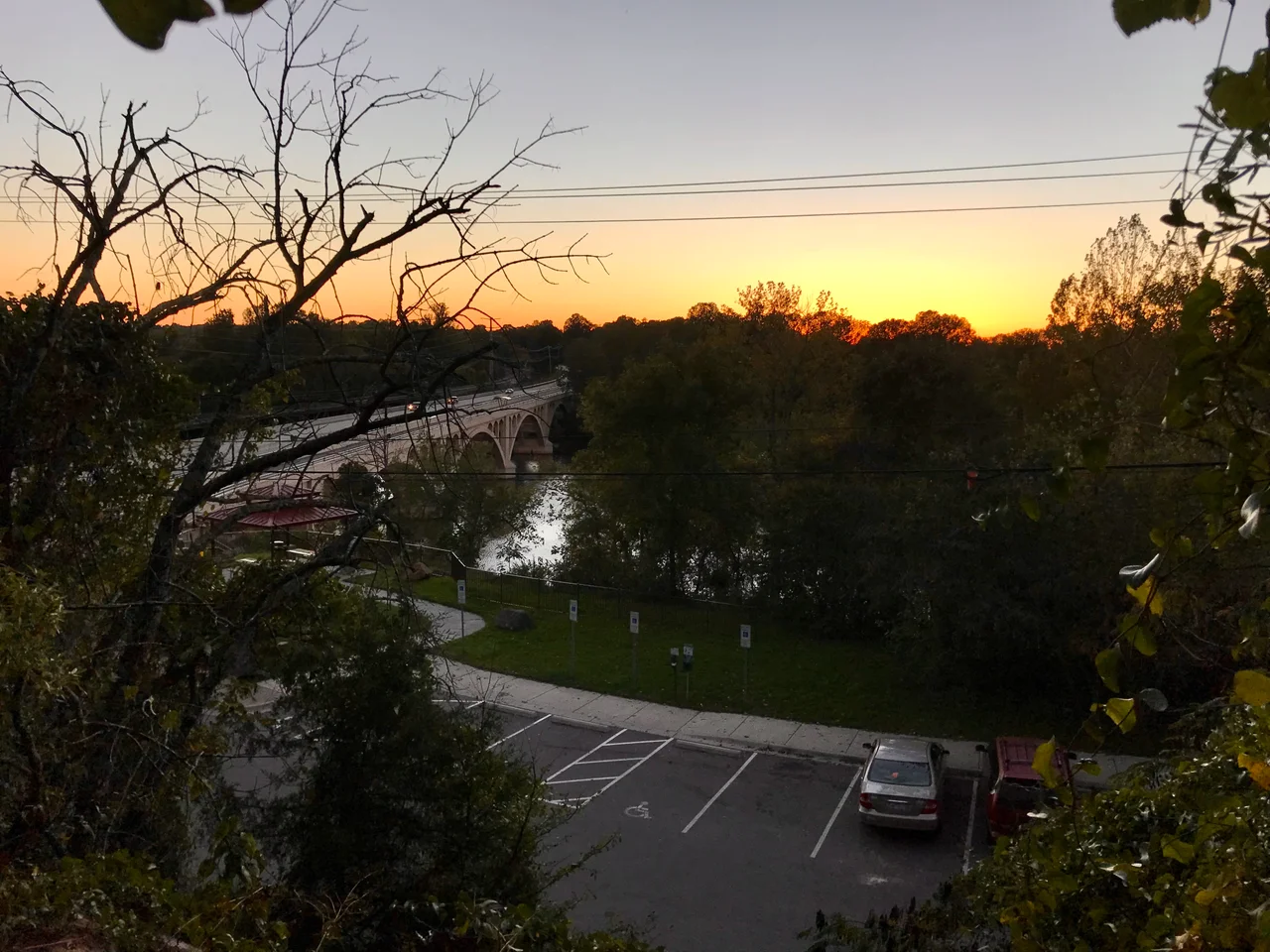 View from York bluff, Davidson County, overlooking Wil-Cox Bridge and the Yadkin River at sunset