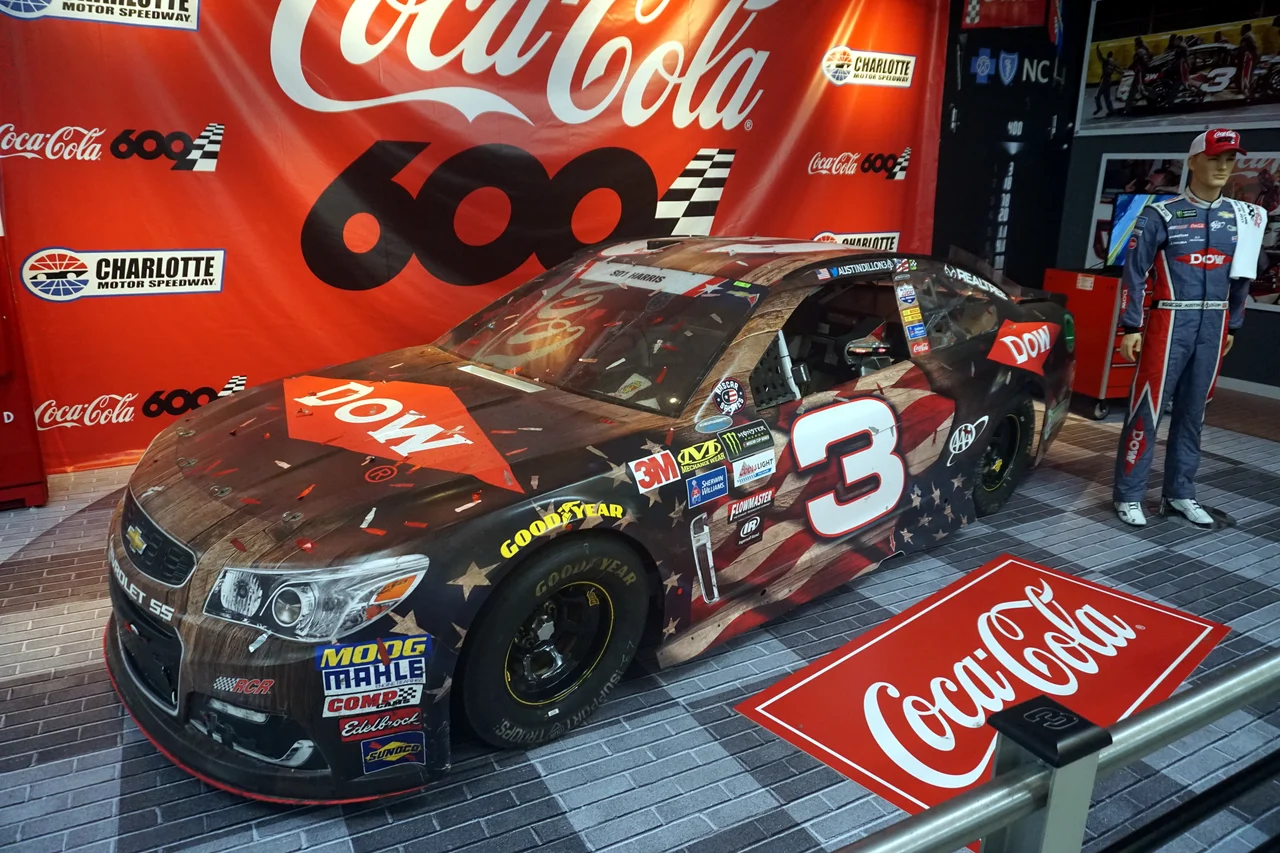 Austin Dillon's 2017 Coca-Cola 600-winning No. 3 Dow Chemical Company Chevrolet SS on display at the Richard Childress Racing Museum in Welcome, North Carolina (United States).