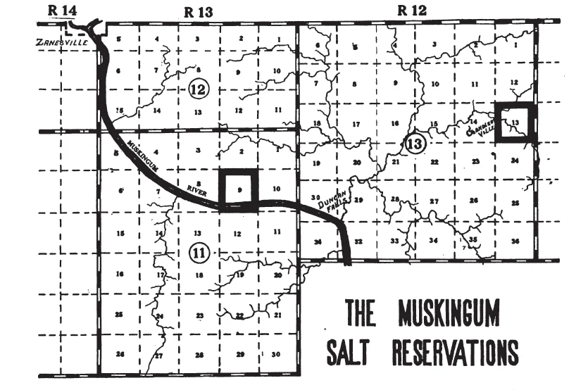 This map is of land tracts in en:Ohio associated with the en:Salt Reservations of the en:Ohio Lands.