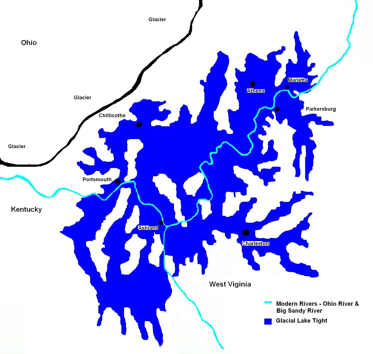 Extent of Glacial Lake Tight about 500,000 years before present.