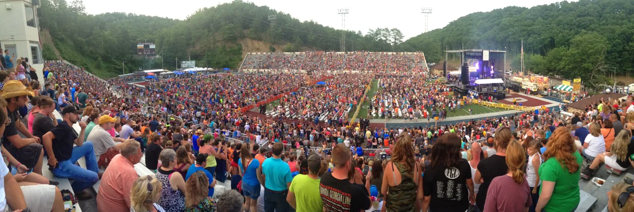 Mitchell Stadium has frequently been used as a concert venue during its history. This image was taken at the 2014 Second Chance Rocks the Two Virginia's concert featuring headliners Florida-Georgia Line and Nelly.