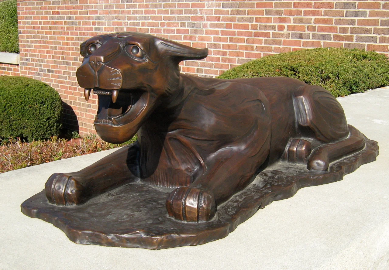 Concord University in Athens, West Virginia - The official mascot - the Mountain Lion - statue in front of the Library