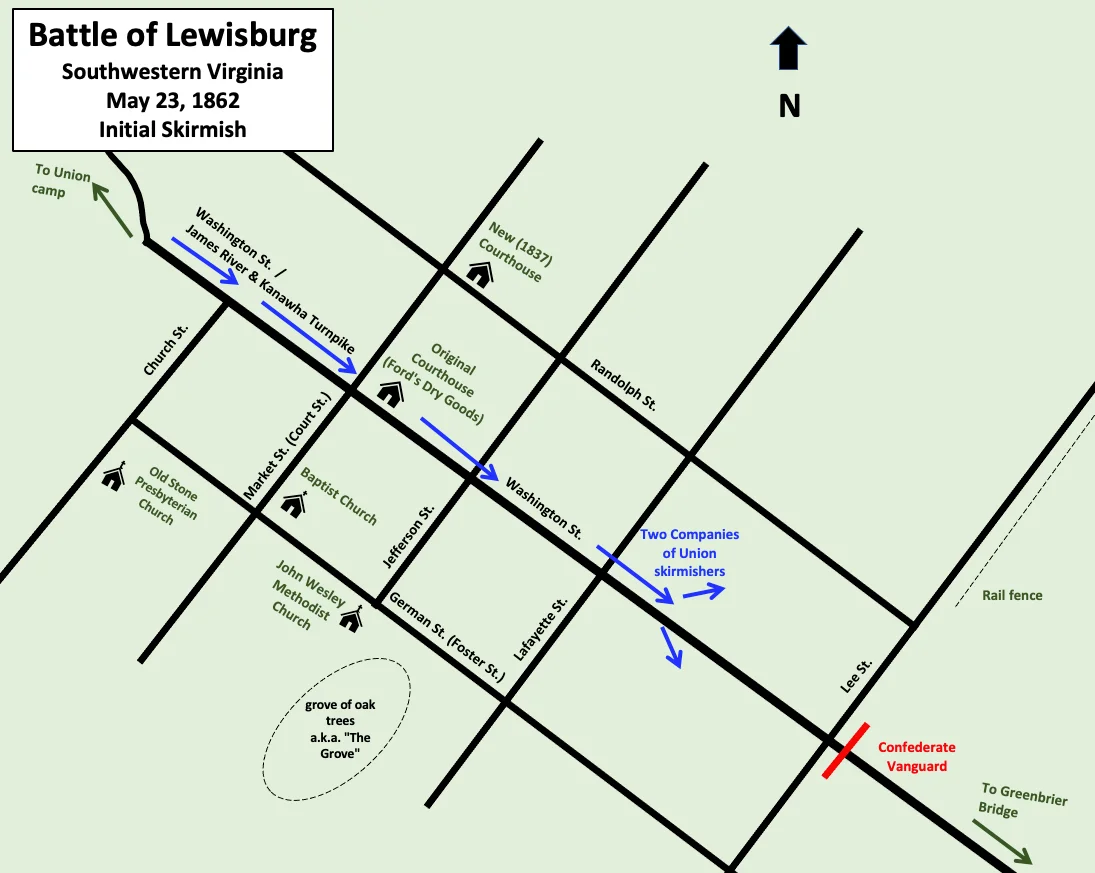 The Battle of Lewisburg occurred on May 23, 1862, during the American Civil War. Lewisburg was at that time still part of Virginia, but would later become part of West Virginia. Union Colonel George Crook sent two companies forward to meet the Confederate army.