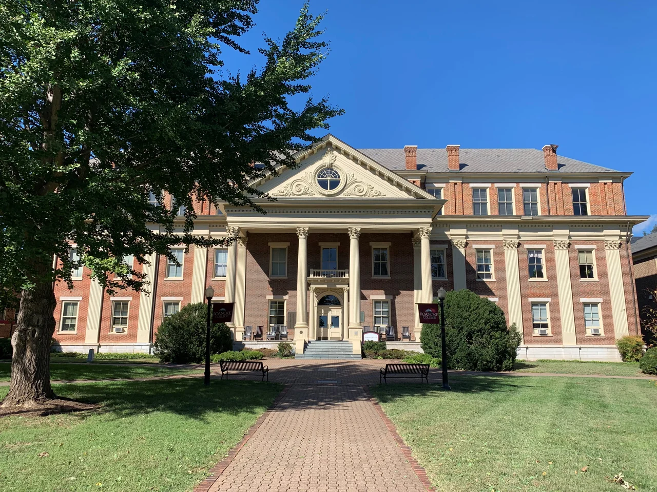 Front view of the Administration Building of Roanoke College, a nationally registered historic building