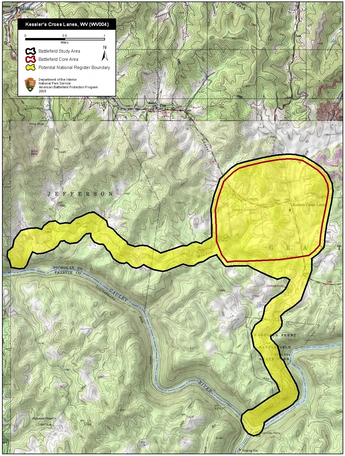 Map of battlefield core and study areas.
