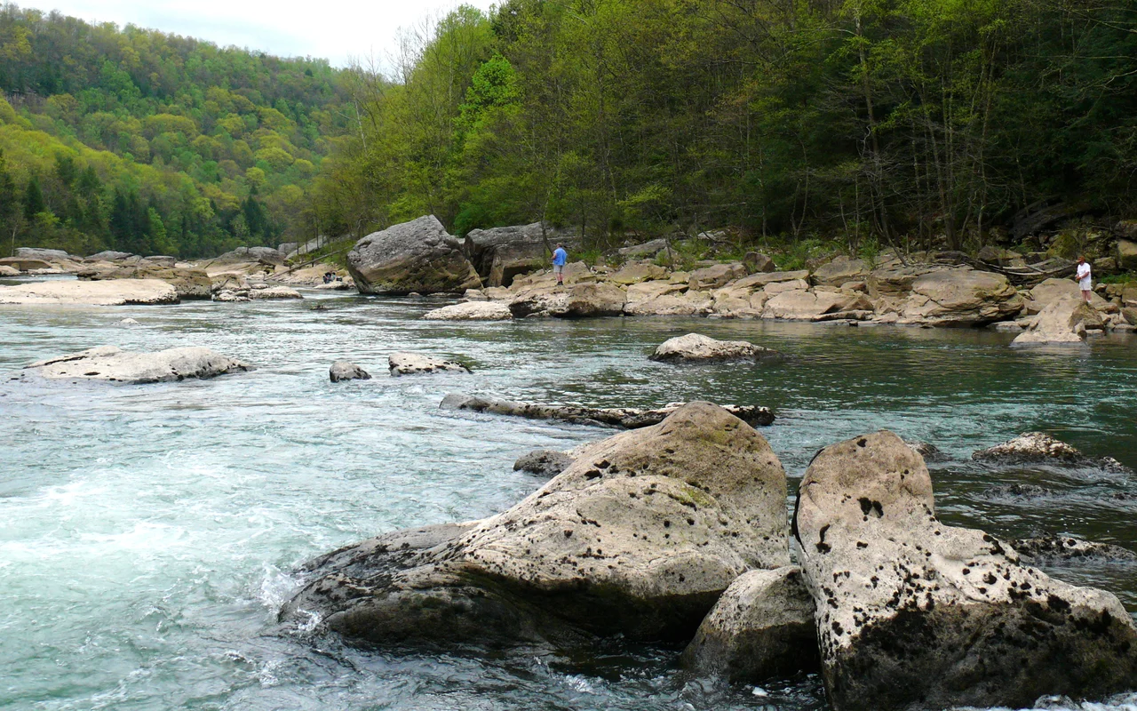 Anglers fish for rainbow and brown trout on the Gauley River, near the tailwaters of the Summersville Dam.Photo taken with a Panasonic Lumix DMC-FZ50 in Nicholas County, WV, USA.