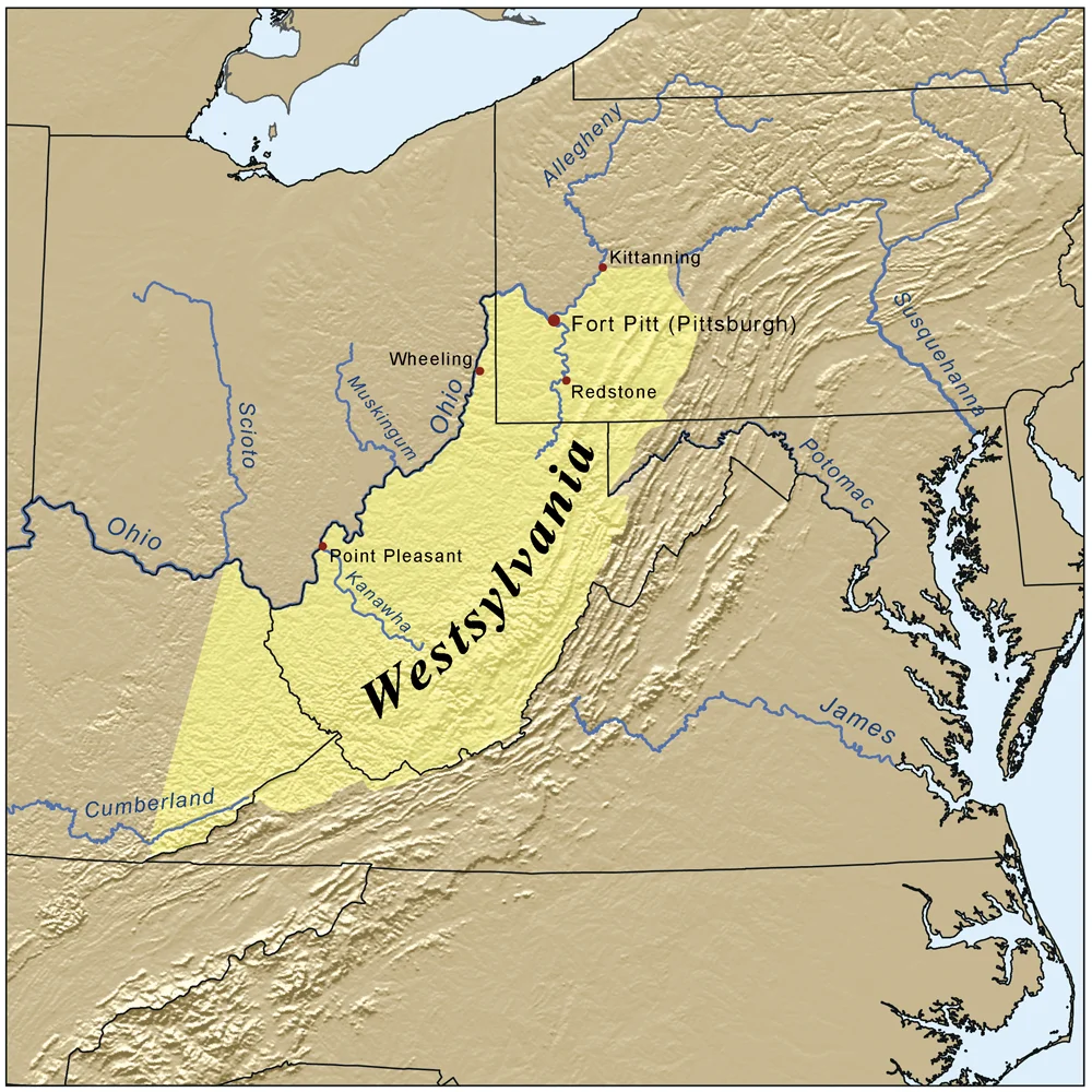 This is a map showing the proposed state of Westsylvania.