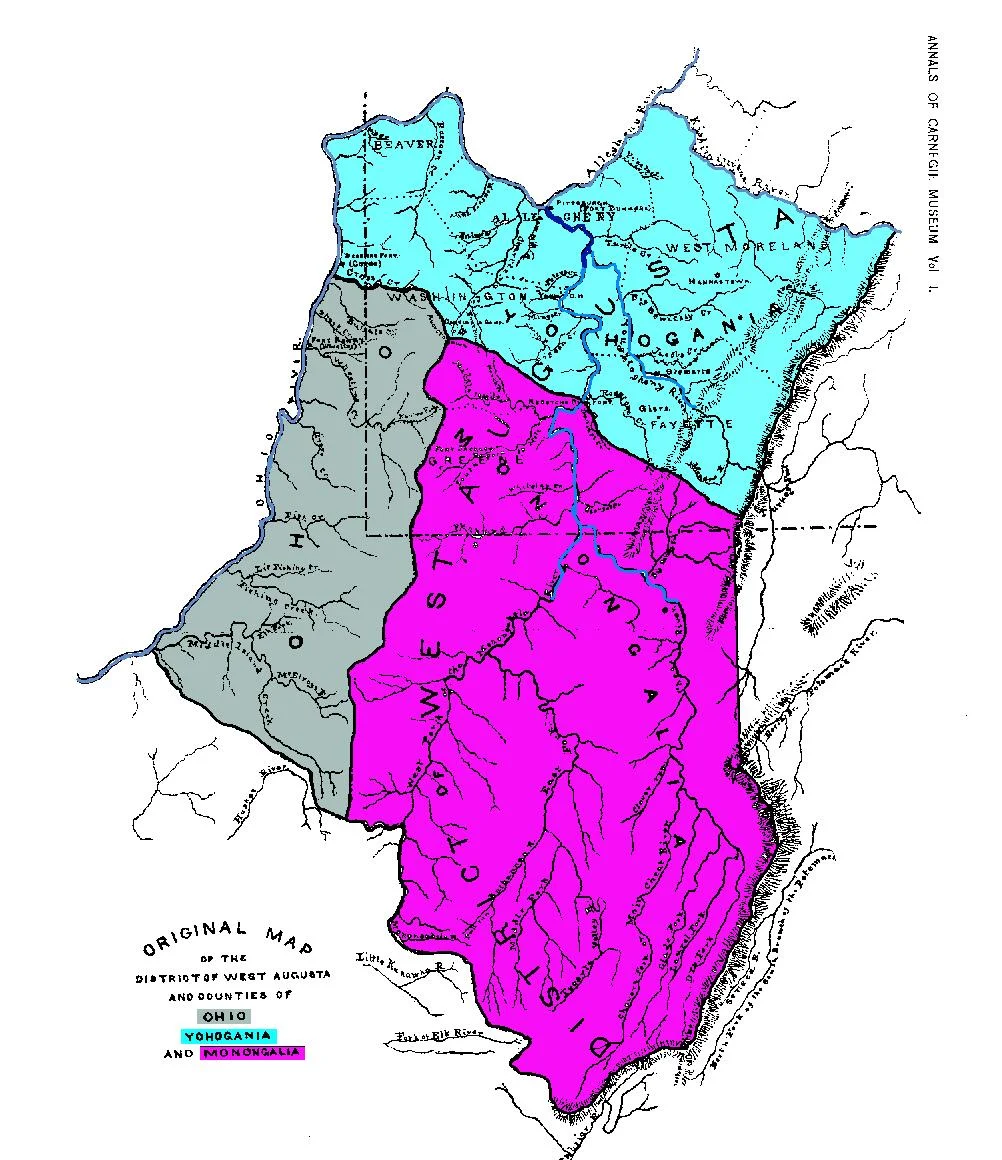 Map of Ohio, Monongalia, & Yohogania Counties.