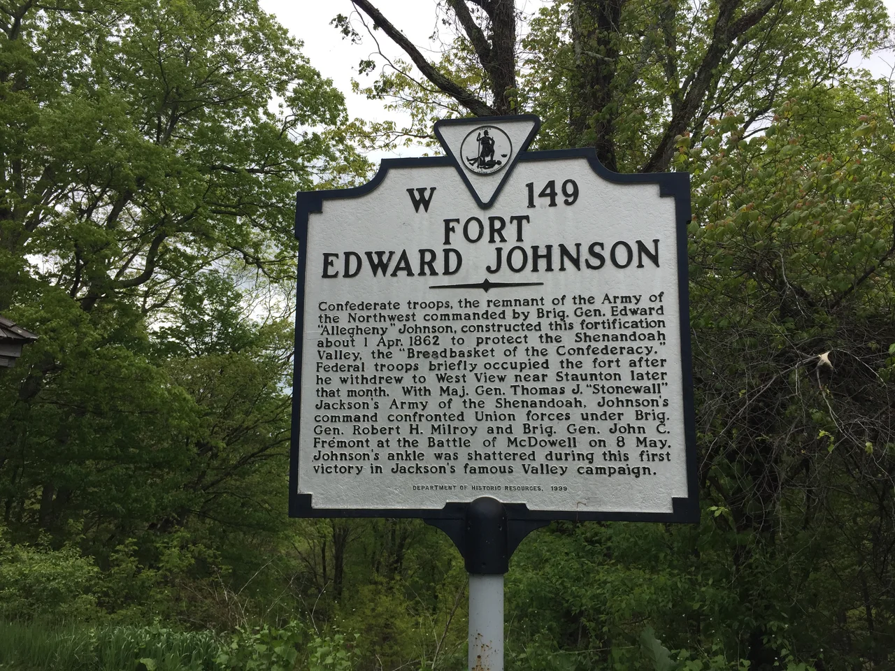 Historical marker describing Fort Edward Johnson, Virginia
