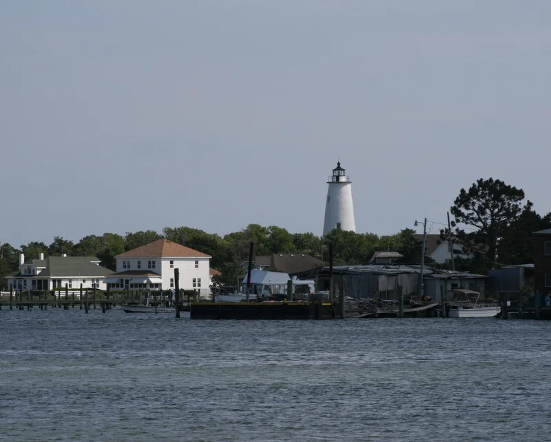 Ocracoke Island Lighthouse from across Silver Lake (Ocracoke Island, Outer Banks, North Carolina, United States)