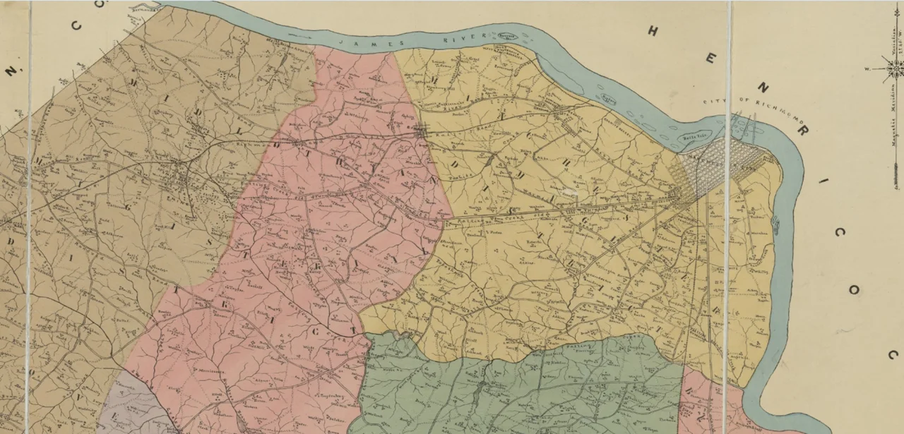 Map of Chesterfield County, Virginia 1888 (cropped to Manchester and Southside)