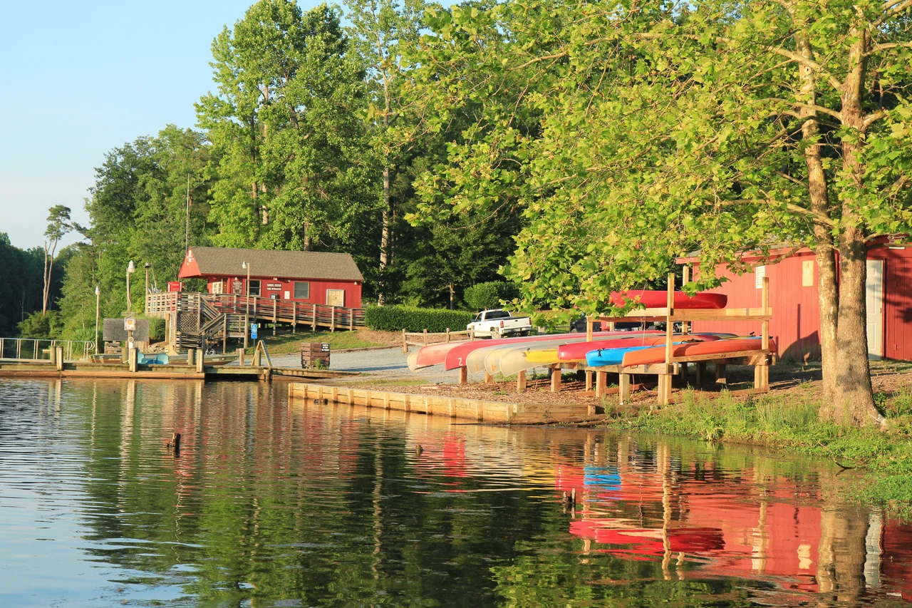 A view of Gloucester's Beaverdam Reservoir & Park near sunset.