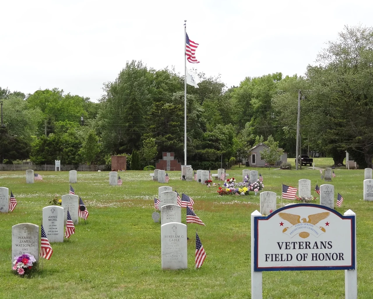 Veterans Field of Honor in the Cold Spring Presbyterian Cemetery, Cold Spring, New Jersey. Dedicated to Lieutenant Richard Wickes, who died at the Battle of Turtle Gut Inlet. First casualty of the American Revolutionary War in New Jersey.