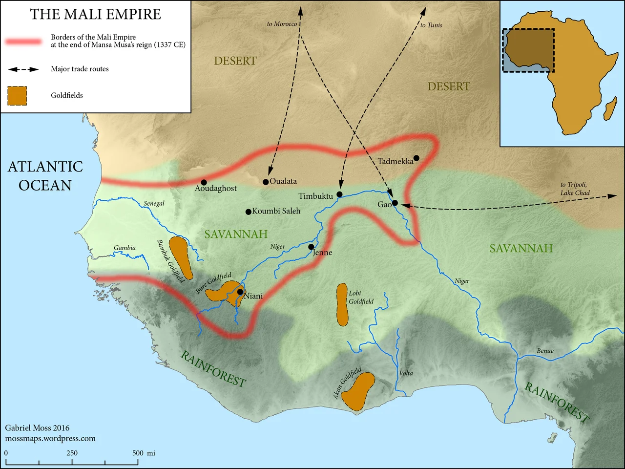 The Medieval Mali Empire at the end of Mansa Musa's reign (1337 CE)