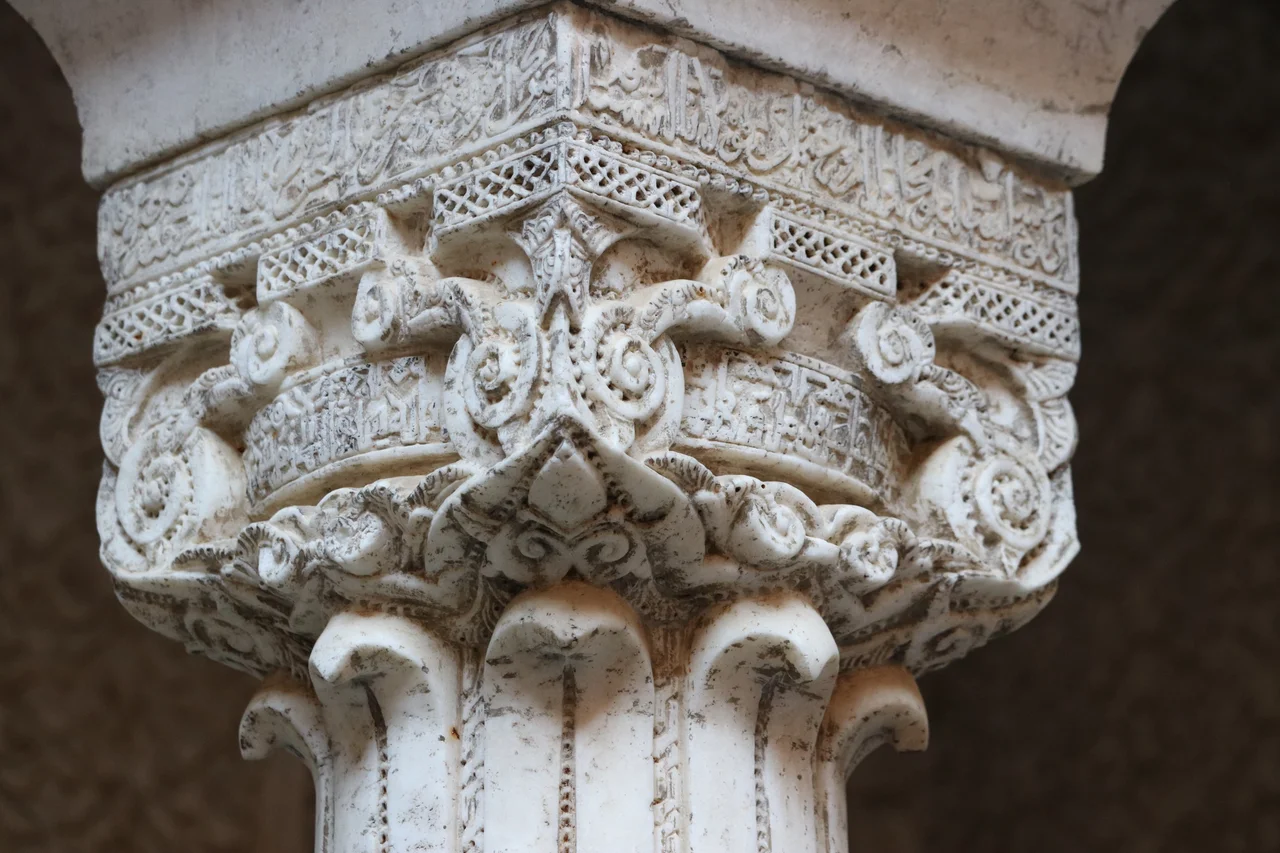 Carved marble capital in al-Attarine Madrasa, Fes
