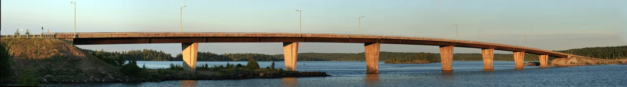 Panoramic view of St.Joseph Island Bridge that connects mainland and island.